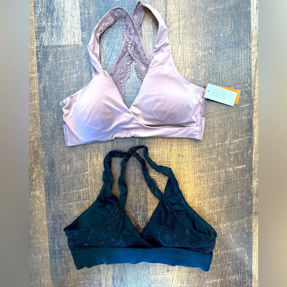 Set of two Target lace cross back bralettes- 1 mauve and 1 black